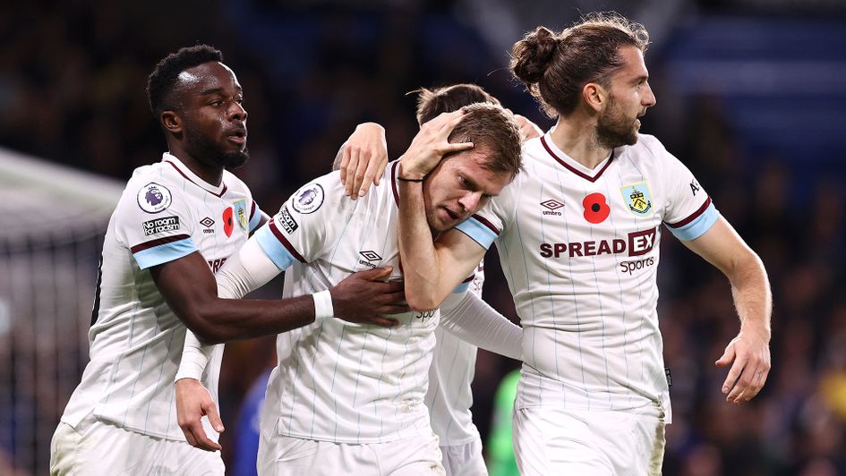 Burnley celebrate Matej Vydra's goal against Chelsea