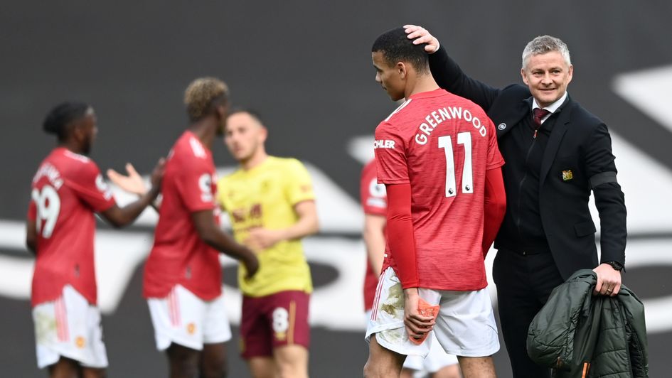 Mason Greenwood is congratulated by Ole Gunnar Solskjaer