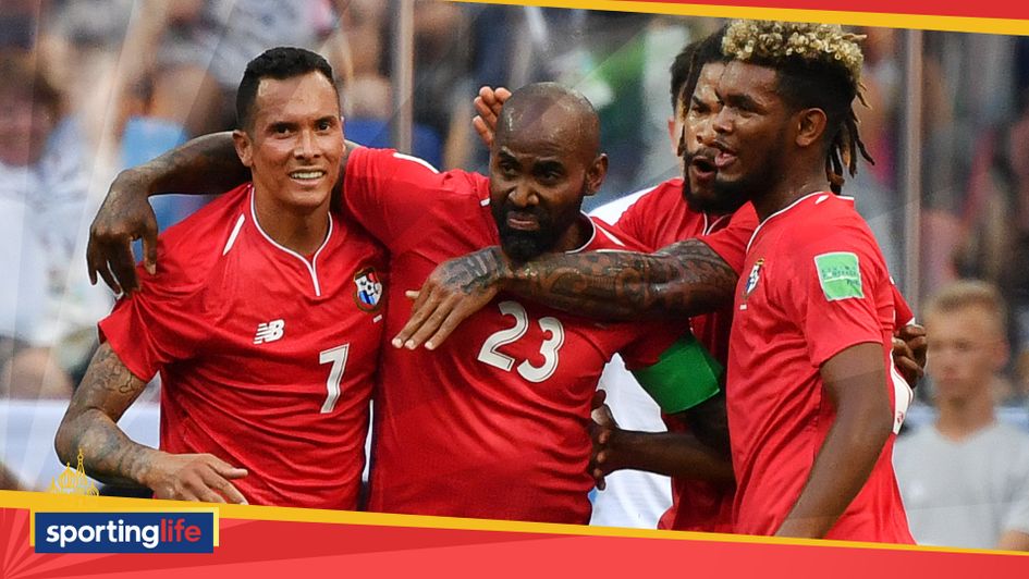 Felipe Baloy (centre) celebrates his World Cup goal with his Panama teammates