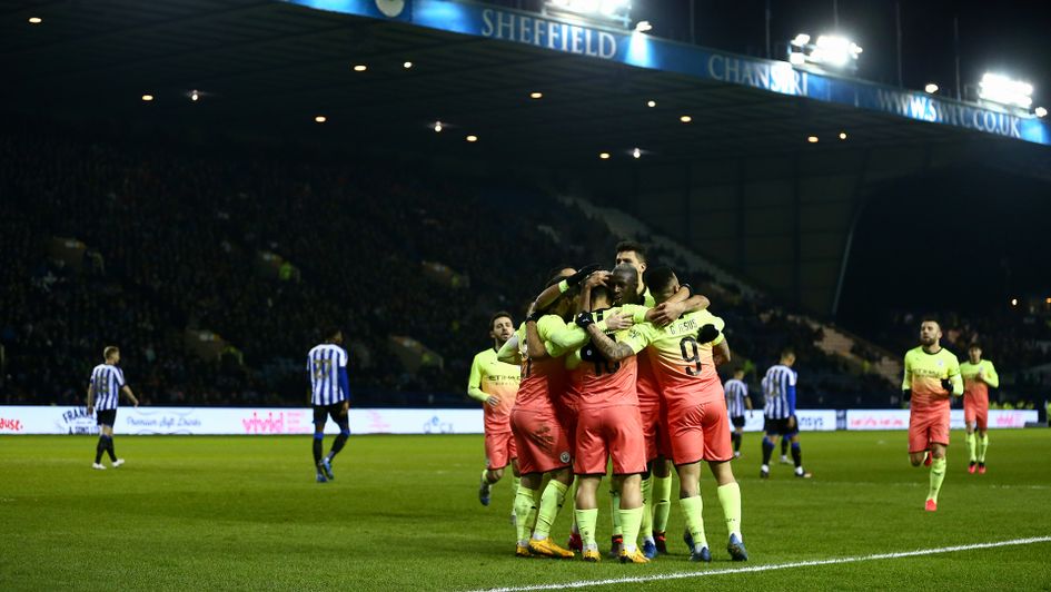 Manchester City celebrate Sergio Aguero's goal