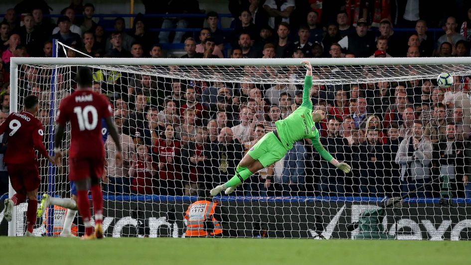 Chelsea goalkeeper Kepa Arrizabalaga is beaten against Liverpool