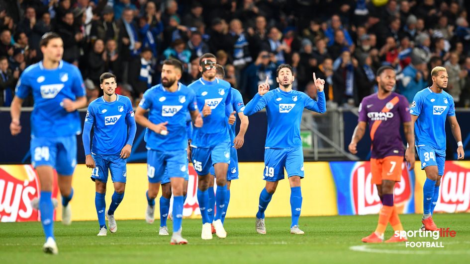 Hoffenheim celebrate after scoring against Man City