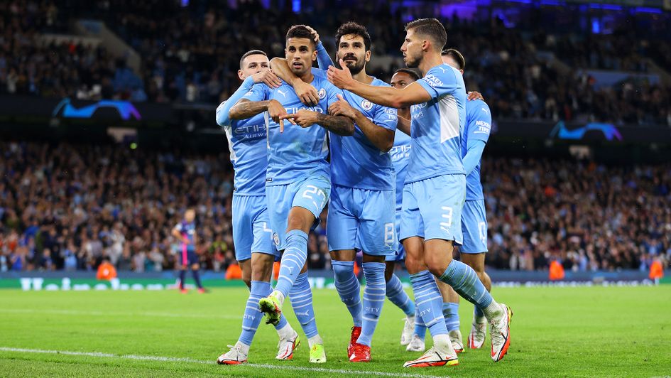 Manchester City celebrate Joao Cancelo's goal against RB Leipzig