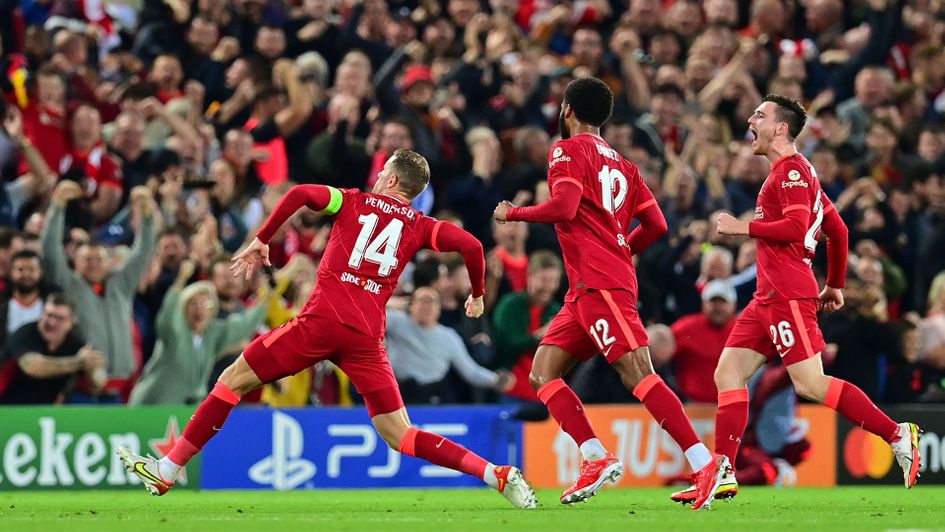 Jordan Henderson celebrates his goal against AC Milan