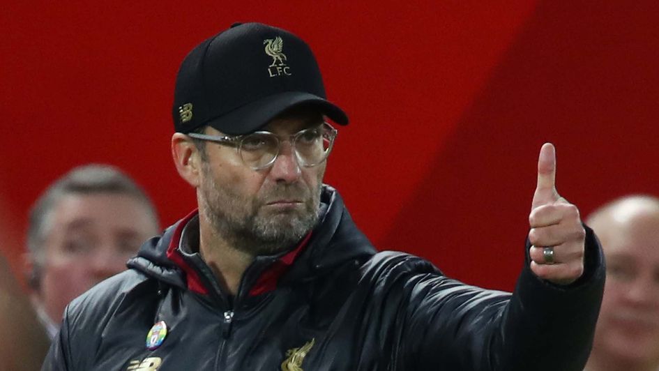 Liverpool manager Jurgen Klopp gives his thumbs up at Anfield