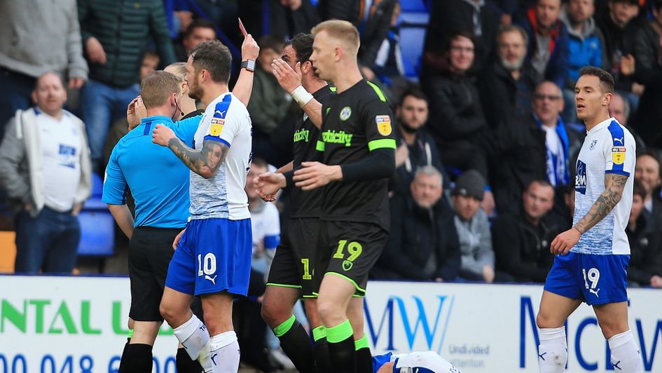 Gavin Gunning is shown a red card