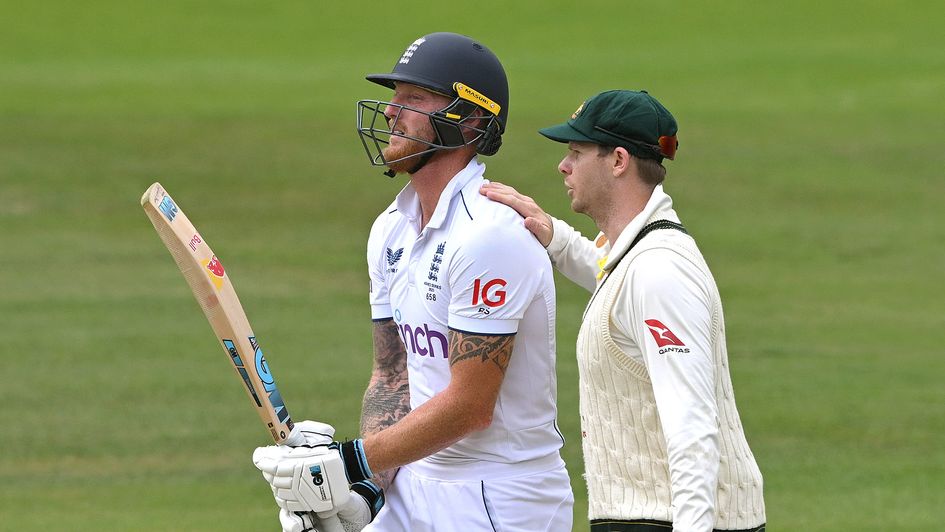 Ben Stokes is consoled by Steve Smith