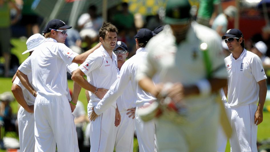 James Anderson celebrates his 100th Test wicket