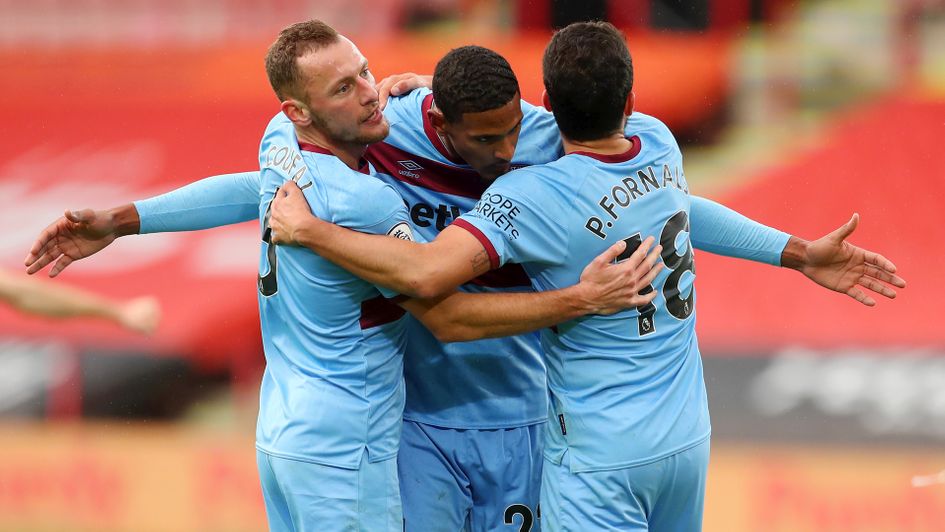 West Ham celebrate Sebastien Haller's goal against Sheffield United