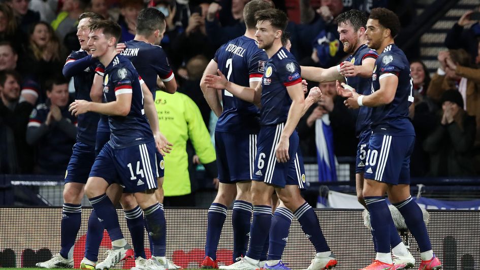 Scotland celebrate their win over Denmark