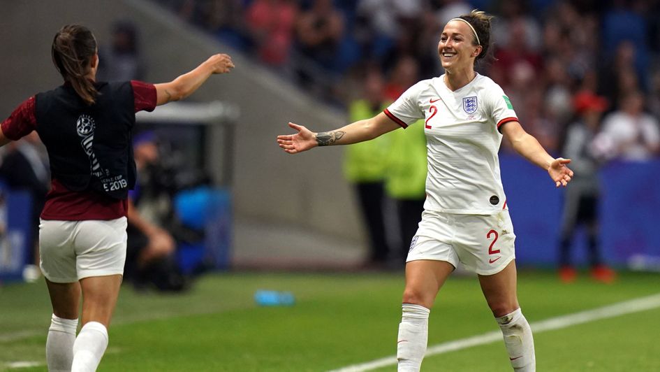 Lucy Bronze celebrates her stunning goal against Norway