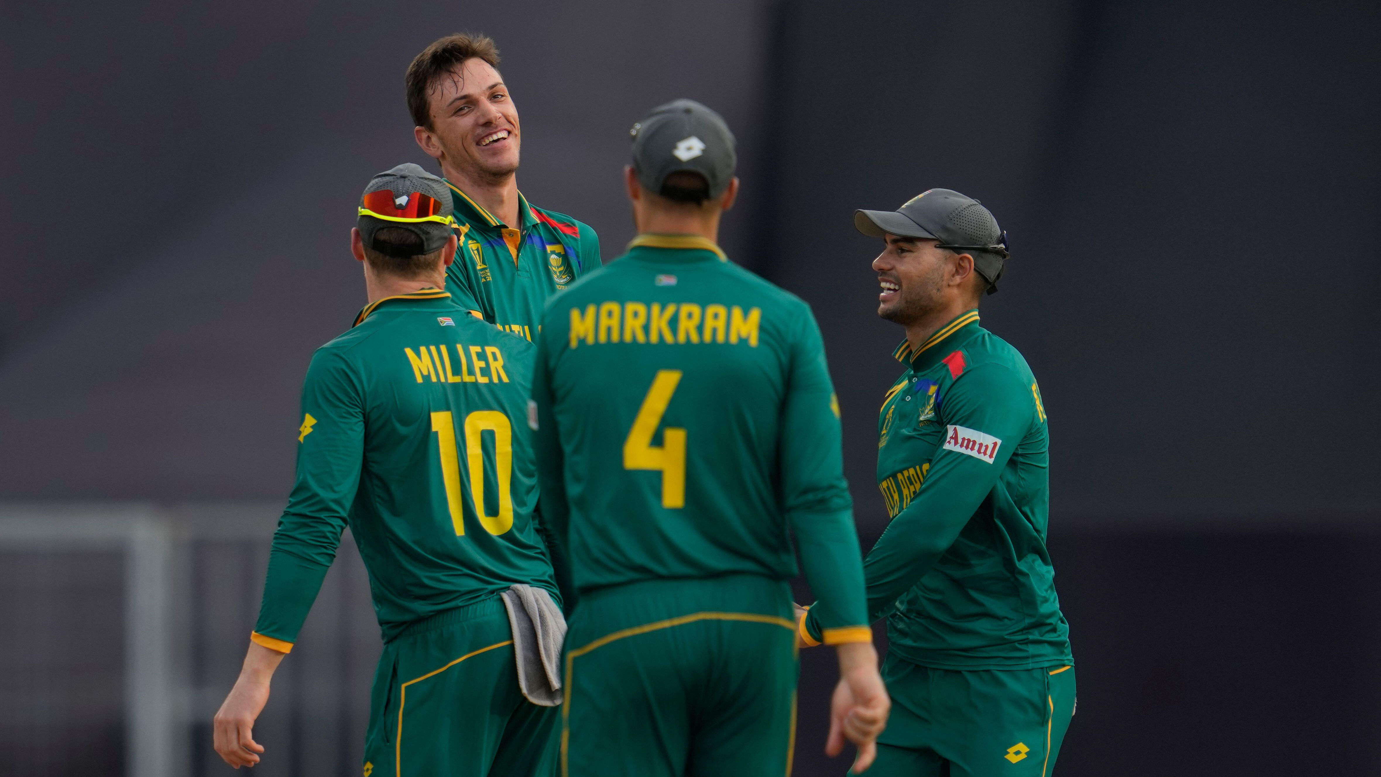 Marco Jansen towers above his South Africa teammates